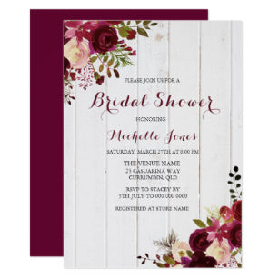 Marsala Burgundy Red Floral Rustic Bridal Shower Invitation