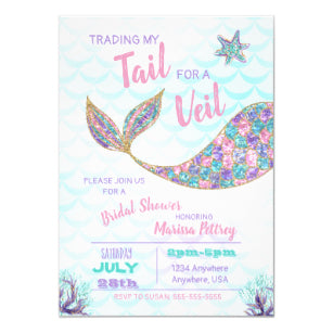 Mermaid Bridal Shower Invitation Glitter Invitation