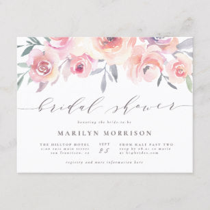 Midsummer Floral Elegant Watercolor Bridal Shower Invitation Postcard