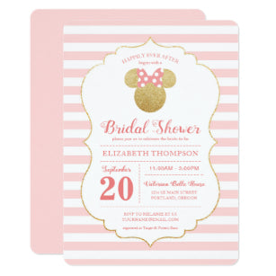 Minnie Mouse Gold Pink Striped Bridal Shower Invitation