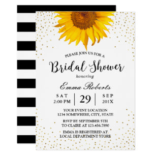 Modern Sunflower Gold Confetti Dots Bridal Shower Invitation