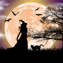 Halloween Invitation Card - Mystical Witch And Cat Full Moon Invitation