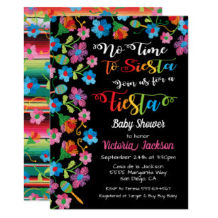 No Time To Siesta Mexican Fiesta Embroidery Invitation-Red