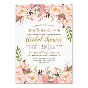 Peony Blush Pink Gold Bridal Shower Invitations