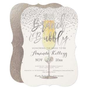 Pixdezines Brunch N Bubbly Silver Confetti Invitation