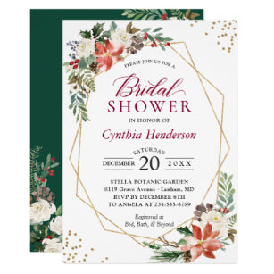 Poinsettia Floral Gold Christmas Bridal Shower Invitation