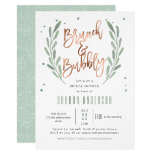 Rose Gold Brunch Bubbly Greenery Bridal Shower Invitation