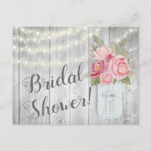 Rustic Peonies In A Mason Jar Invitation Postcard