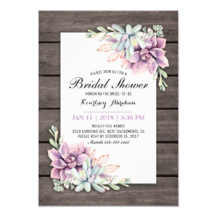 Rustic Watercolor Succulent Floral Bridal Shower Invitation