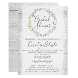 Rustic Wood Green Wreath Bridal Shower Invitation