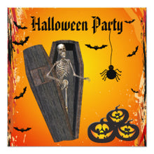Halloween Invitation Card - Skeleton In Coffin Pumpkins Halloween Party Invitation