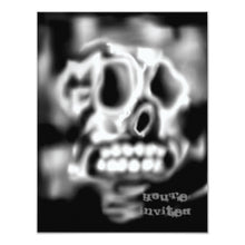 Skull Black White Halloween Party Invitations