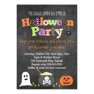 Halloween Invitation Card - Spooktacular Halloween Party Chalkboard Invitation
