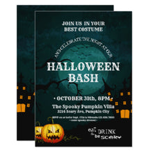 Halloween Invitation Card - Spooky Witch House Pumpkin Halloween Party Invitation