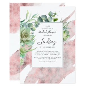 Succulents Greenery Rose Gold Foil Bridal Shower Invitation