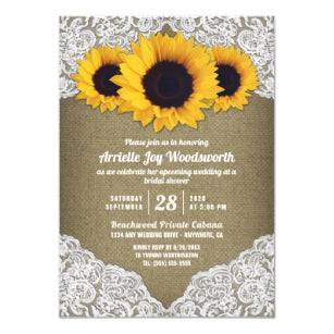 Sunflower Burlap Lace Bridal Shower Invitations