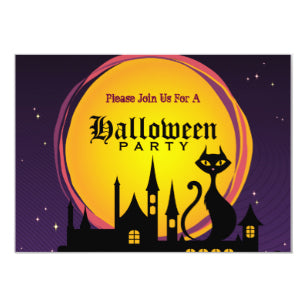 Halloween Invitation Card - Urban Black Cat Halloween Invitations
