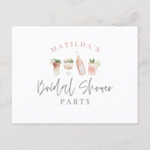 Watercolor Painted Drinks Bridal Shower Party Invitation Postcard