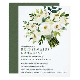 White Bloom Bouquet Bridesmaids Luncheon Wedding Invitation