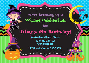 Halloween Invitation Card - Witch Halloween Birthday Party Invitation